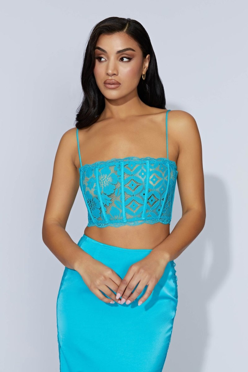 Women's Meshki Bellamy Scallop Lace Bodice Corset Light Turquoise Australia | P8C-7297