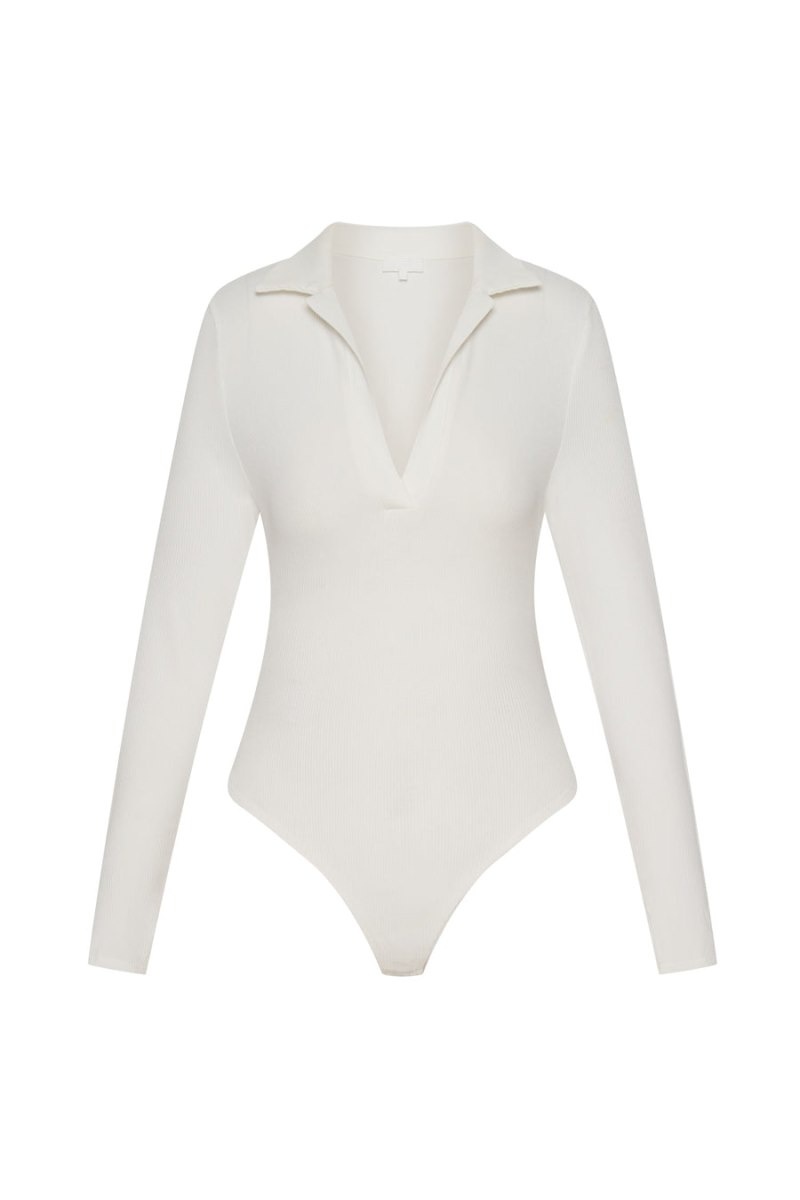 Women's Meshki Belle Long Sleeve Collar Bodysuit White Australia | W6P-3053