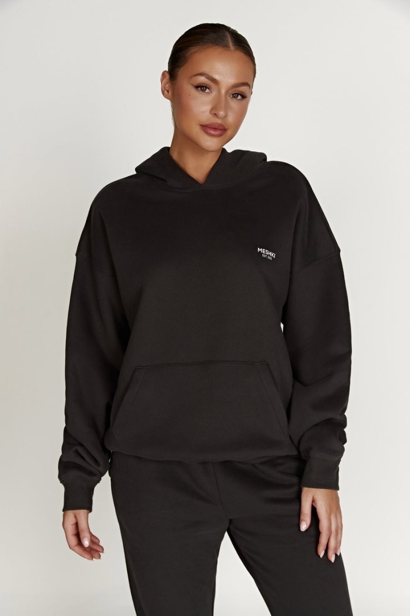 Women's Meshki Bernie Oversized Unisex Hoodie Black Australia | H8S-5710