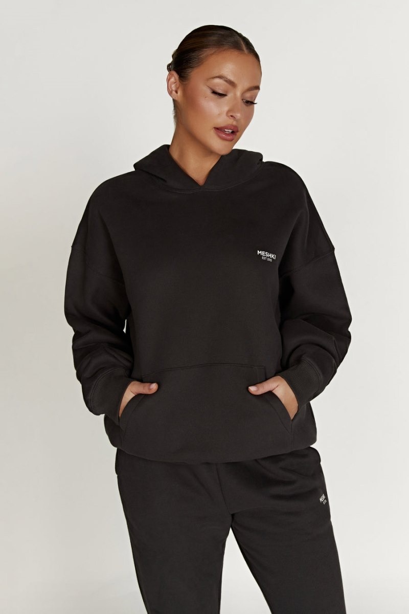 Women's Meshki Bernie Oversized Unisex Hoodie Black Australia | H8S-5710