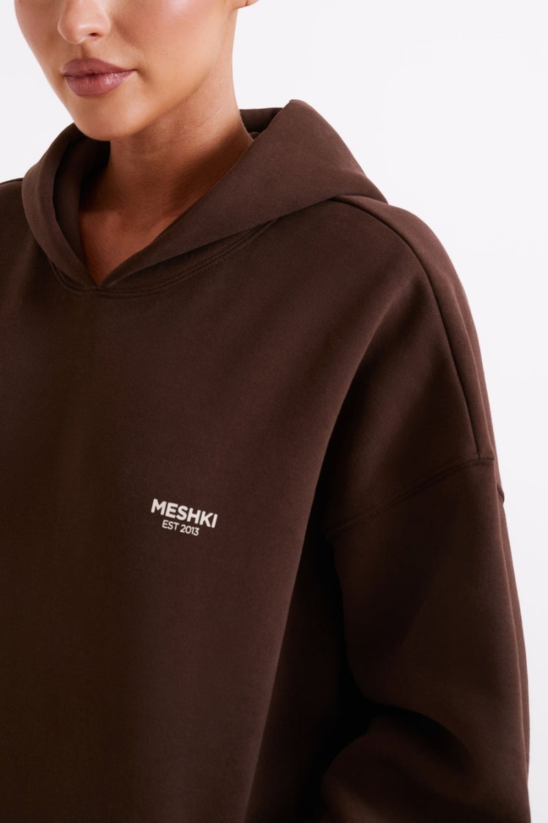 Women's Meshki Bernie Oversized Unisex Hoodie Dark Chocolate Australia | B4R-9479