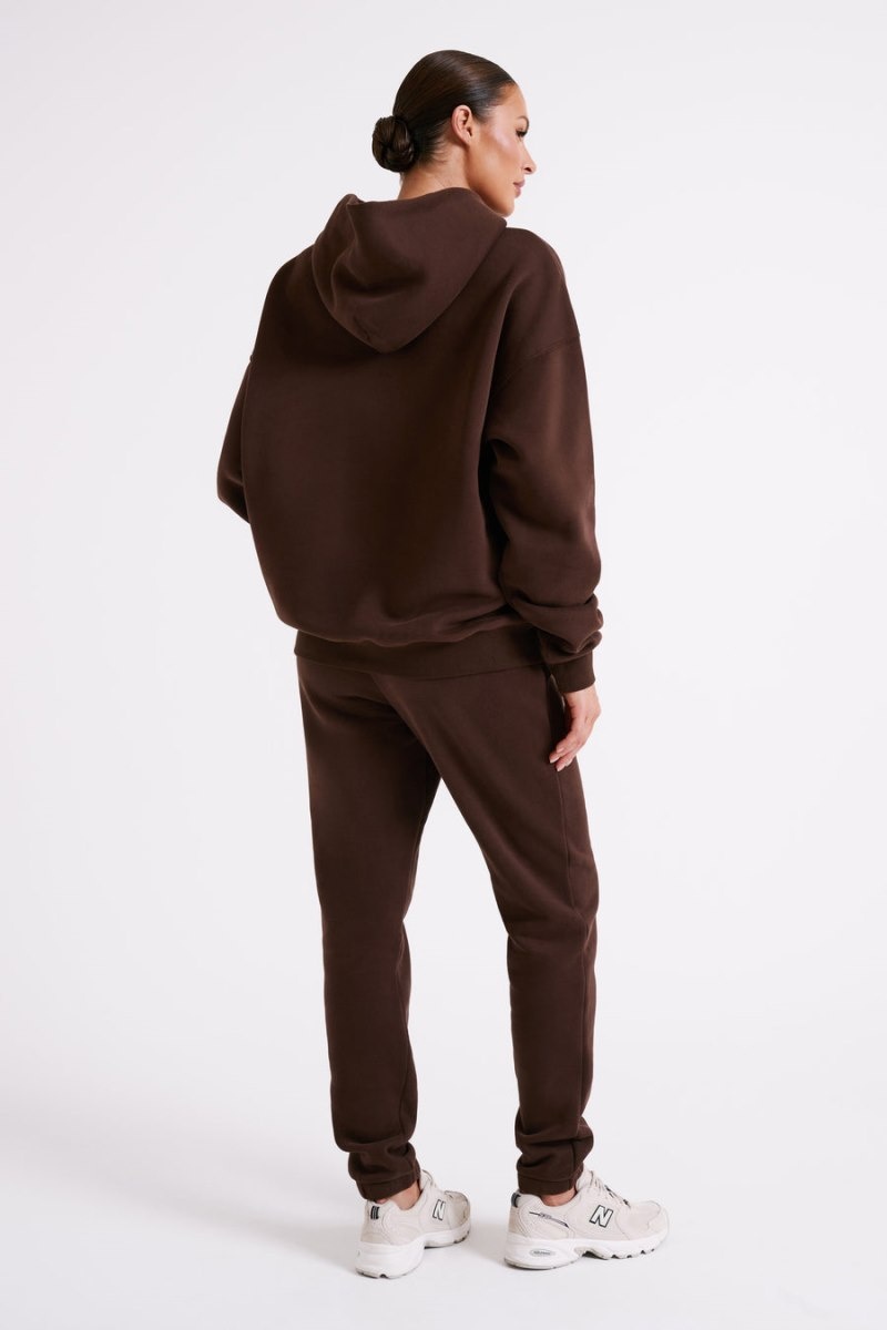 Women's Meshki Bernie Oversized Unisex Hoodie Dark Chocolate Australia | B4R-9479