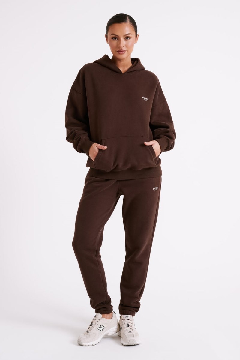 Women's Meshki Bernie Oversized Unisex Hoodie Dark Chocolate Australia | B4R-9479