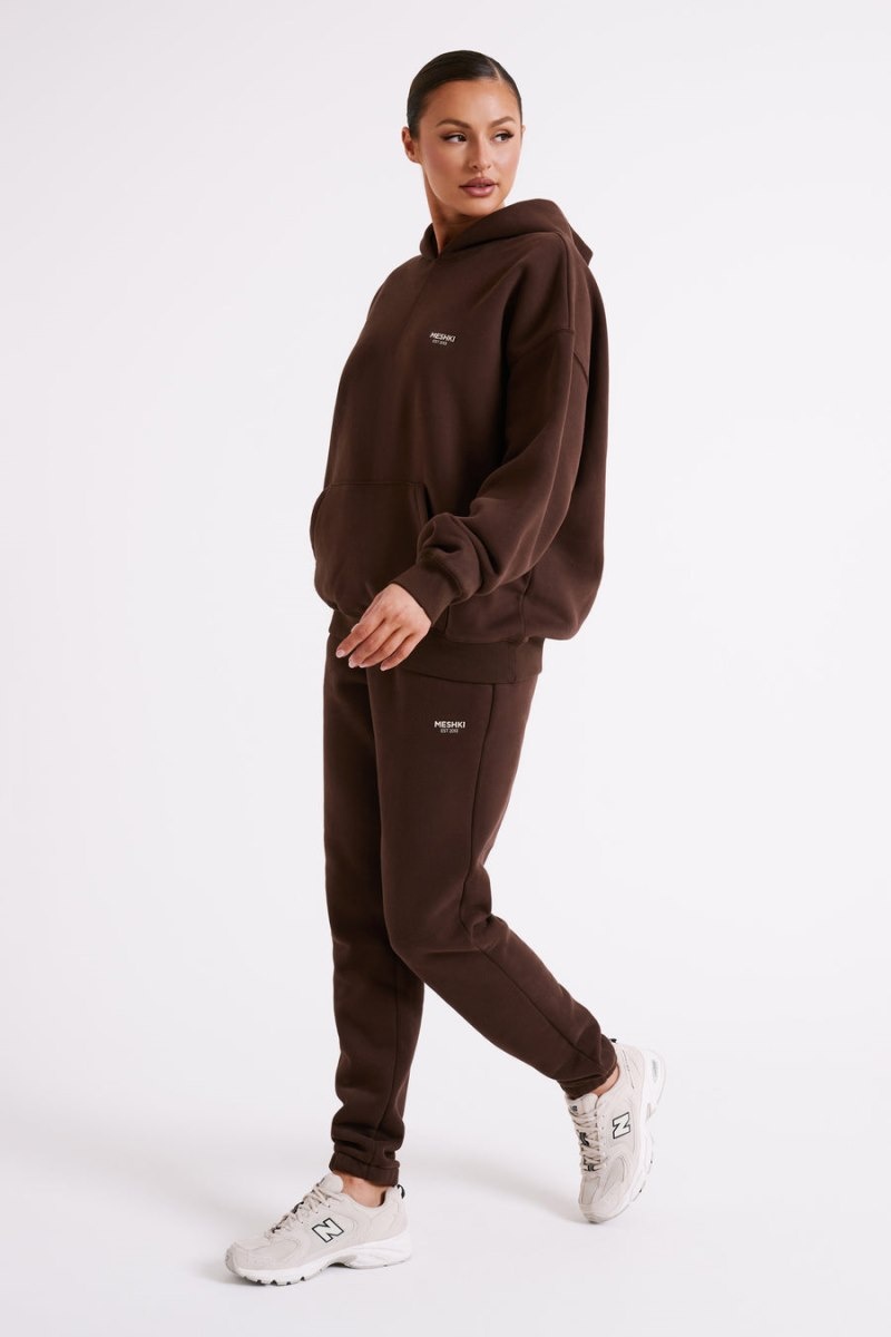 Women's Meshki Bernie Oversized Unisex Hoodie Dark Chocolate Australia | B4R-9479