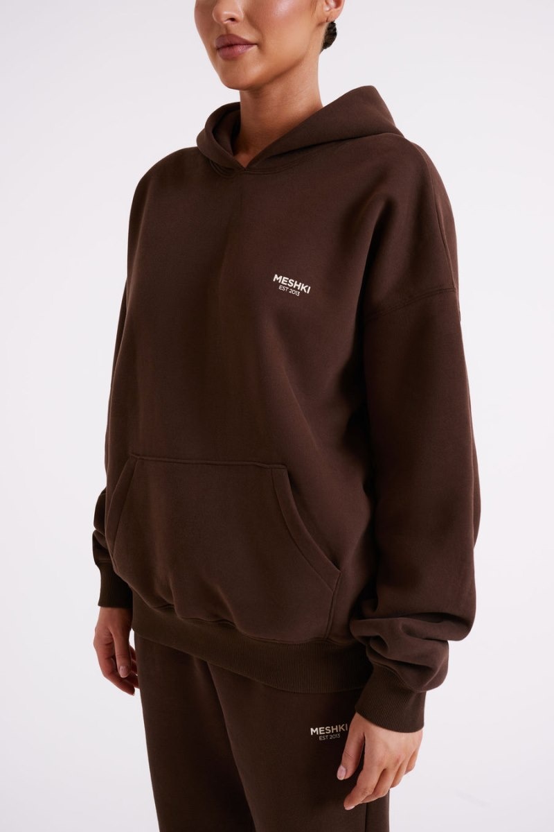 Women's Meshki Bernie Oversized Unisex Hoodie Dark Chocolate Australia | B4R-9479