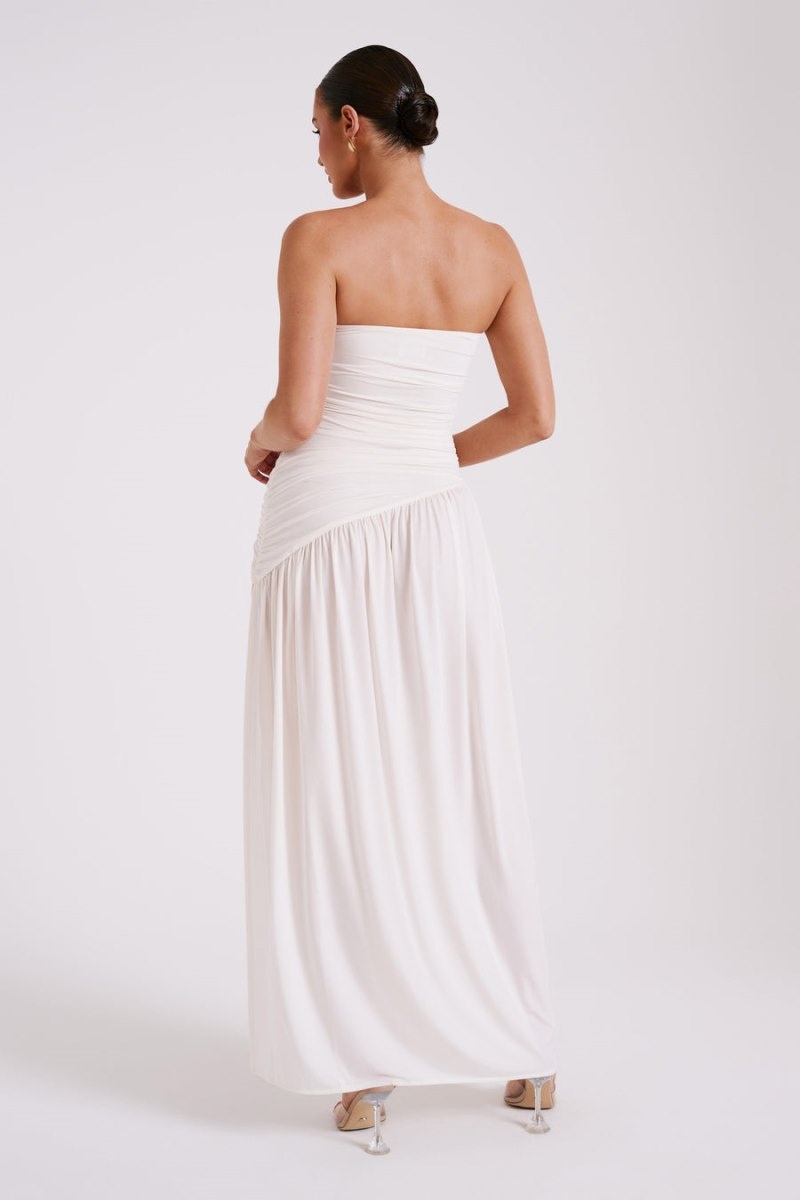 Women's Meshki Bex Strapless Slinky Split Maxi Dress White Australia | R6K-1262