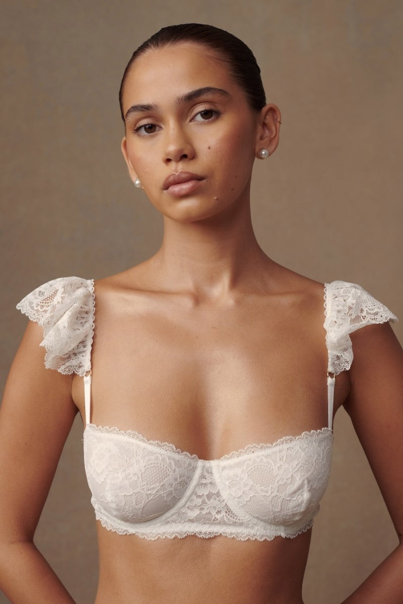 Women's Meshki Blaise Lace Frill Underwire Bras White Australia | R5P-9495