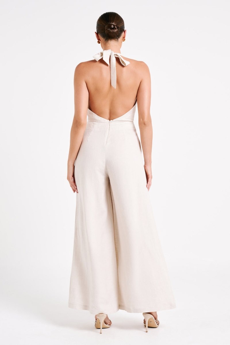 Women's Meshki Blanca Linen Halter Jumpsuit White Australia | Q9Q-8648