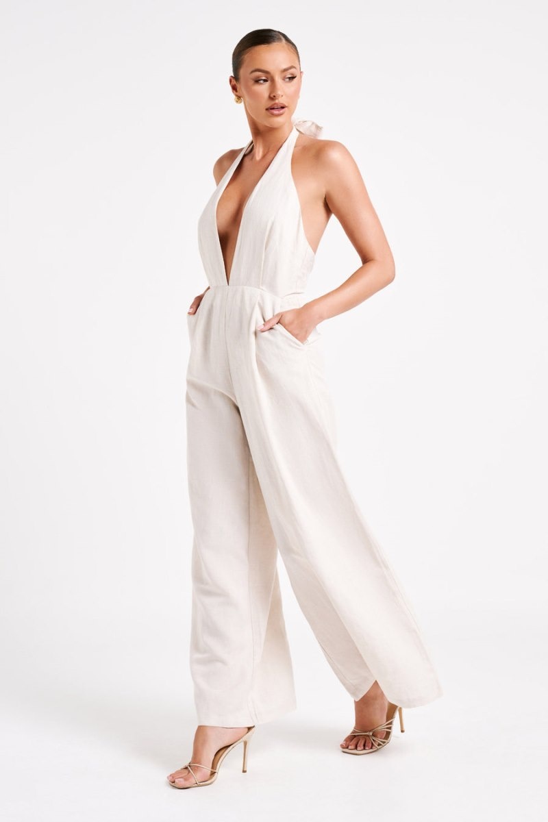 Women's Meshki Blanca Linen Halter Jumpsuit White Australia | Q9Q-8648