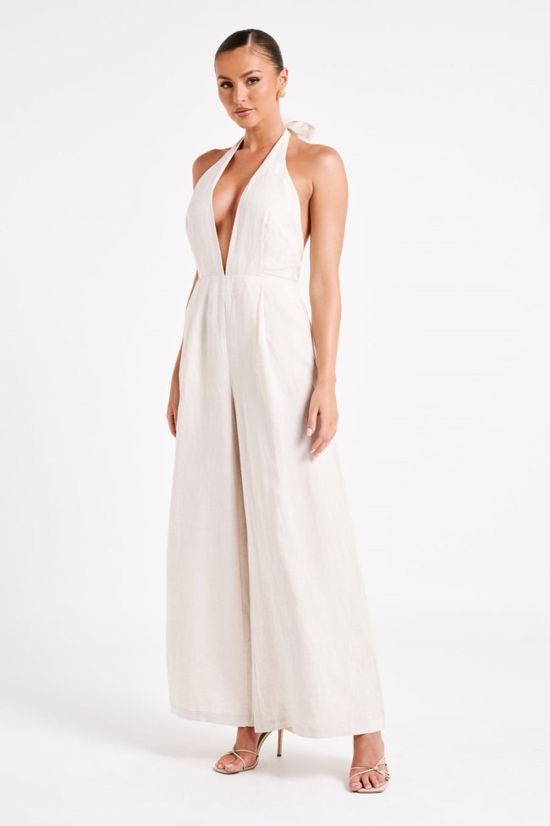 Women's Meshki Blanca Linen Halter Jumpsuit White Australia | Q9Q-8648