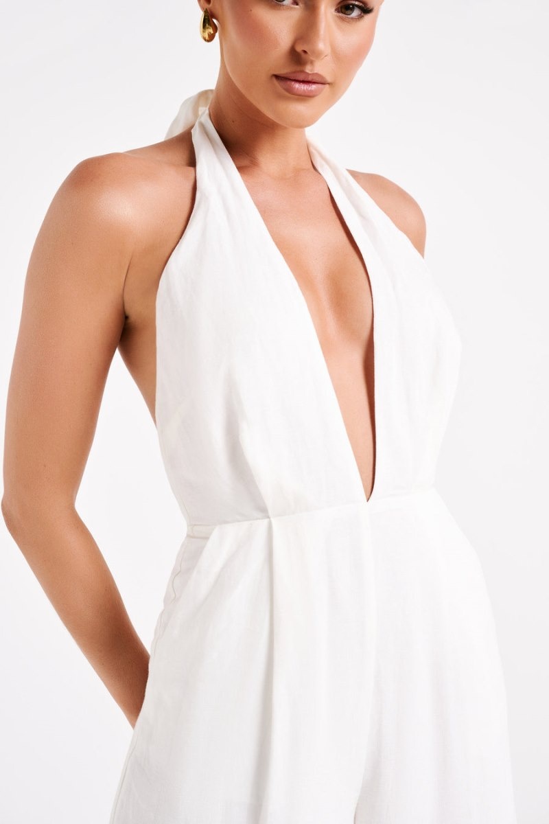 Women's Meshki Blanca Linen Halter Jumpsuit White Australia | R5G-5675