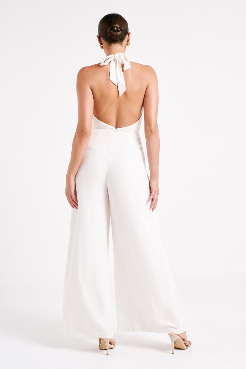 Women's Meshki Blanca Linen Halter Jumpsuit White Australia | R5G-5675