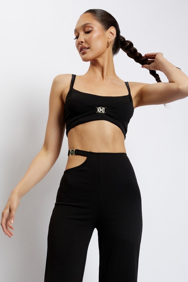 Women's Meshki Blythe Double Strap Crop Tops Black Australia | G2Z-7531