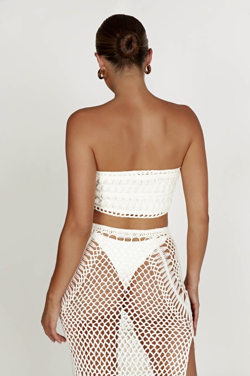 Women's Meshki Bonnie Crochet Bandeau Tops White Australia | R0I-0234