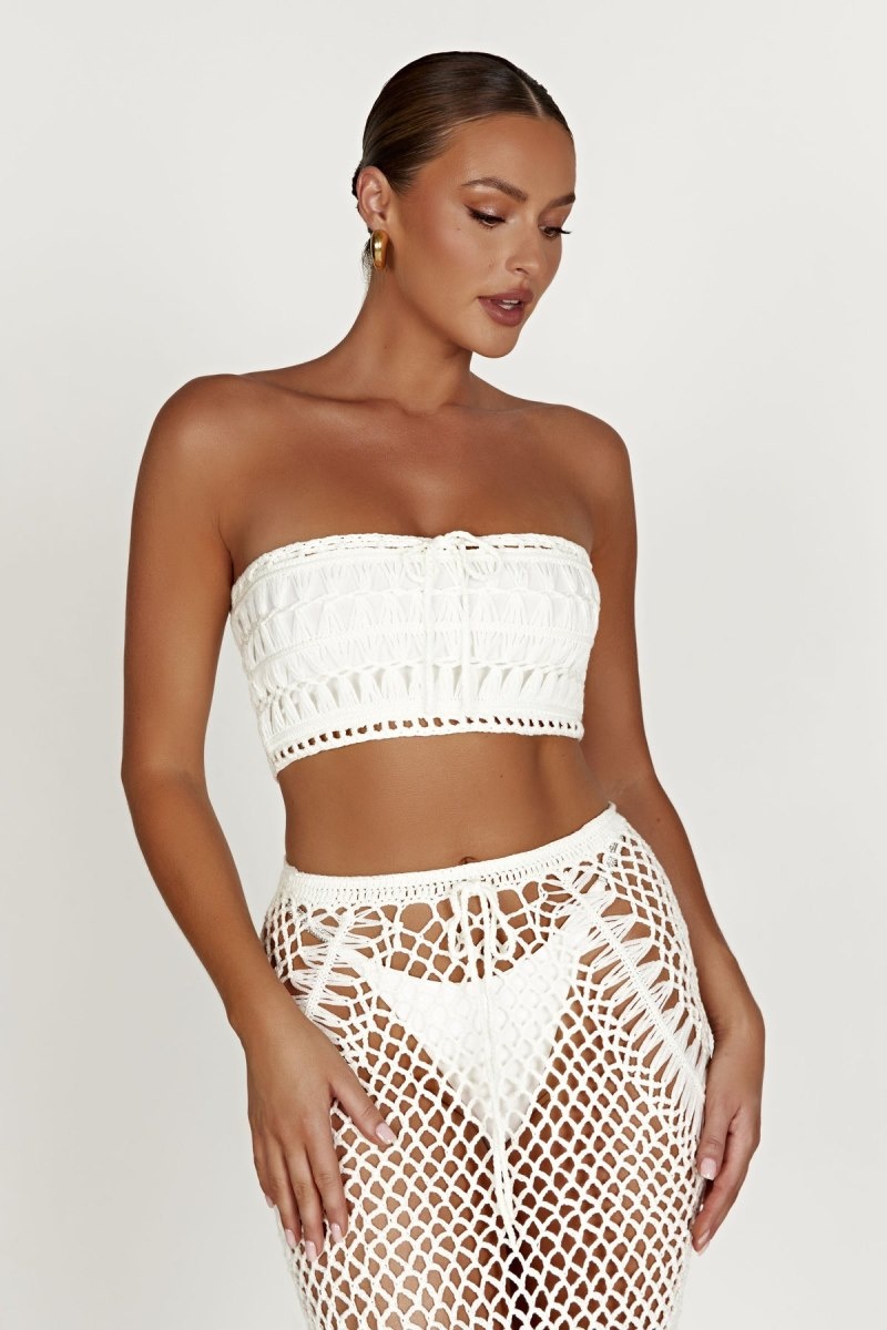 Women\'s Meshki Bonnie Crochet Bandeau Tops White Australia | R0I-0234