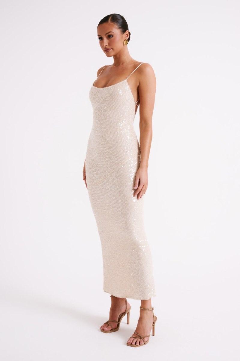 Women's Meshki Brianna Sequin Maxi Dress Cream Australia | R9K-0703