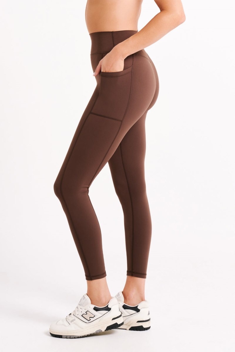 Women's Meshki Briar V Back Pockets Leggings Dark Chocolate Australia | X5K-7411