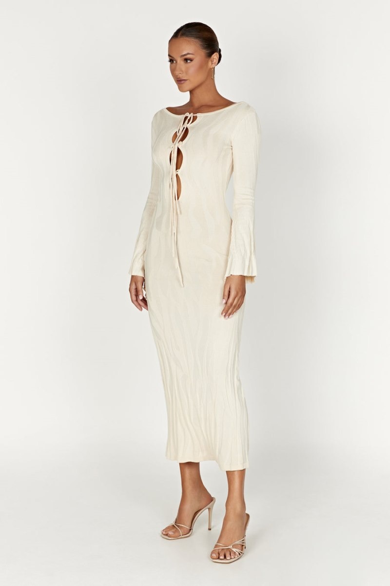 Women's Meshki Brinley Long Sleeve Knit Maxi Dress White Australia | I4B-6919