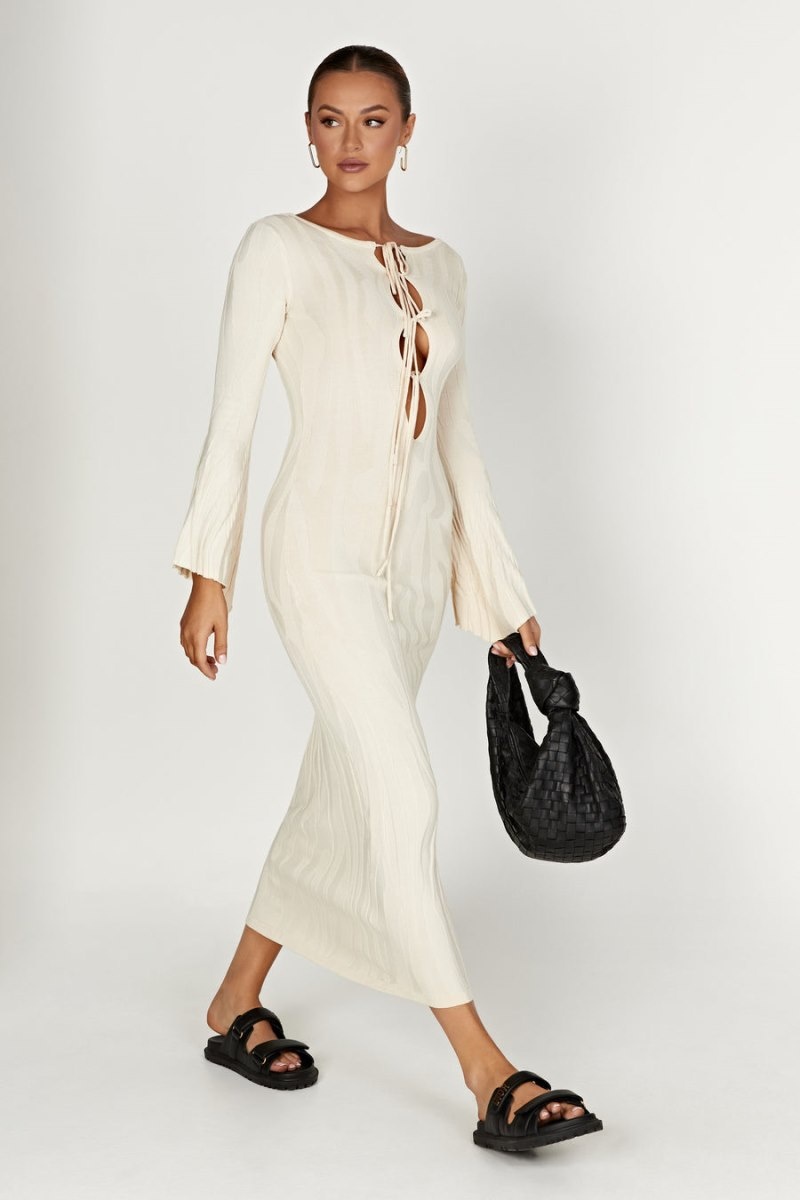 Women's Meshki Brinley Long Sleeve Knit Maxi Dress White Australia | I4B-6919