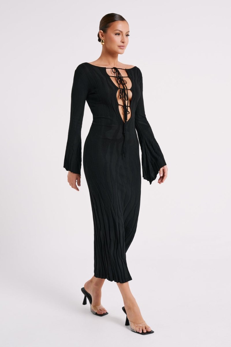 Women's Meshki Brinley Long Sleeve Knit Maxi Dress Black Australia | G7K-8062