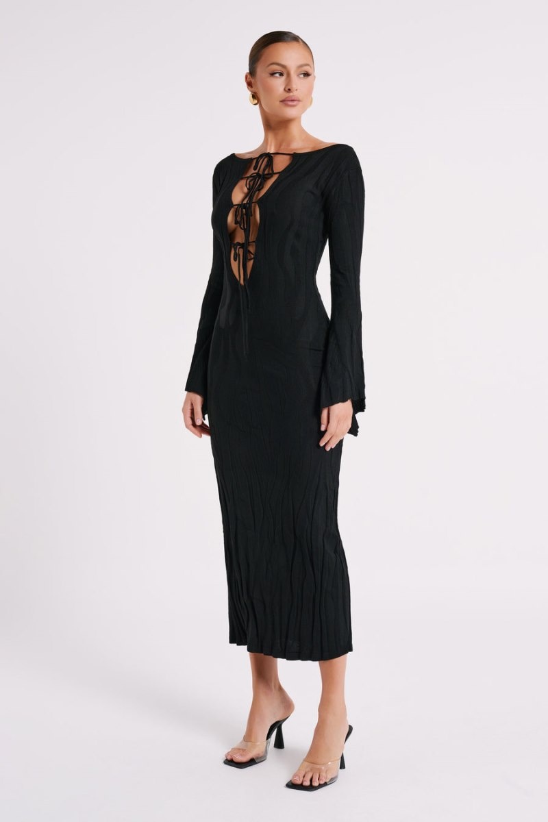 Women's Meshki Brinley Long Sleeve Knit Maxi Dress Black Australia | G7K-8062