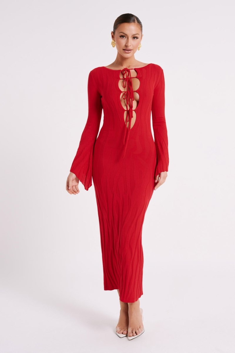 Women's Meshki Brinley Long Sleeve Knit Maxi Dress Red Australia | L6Y-0392