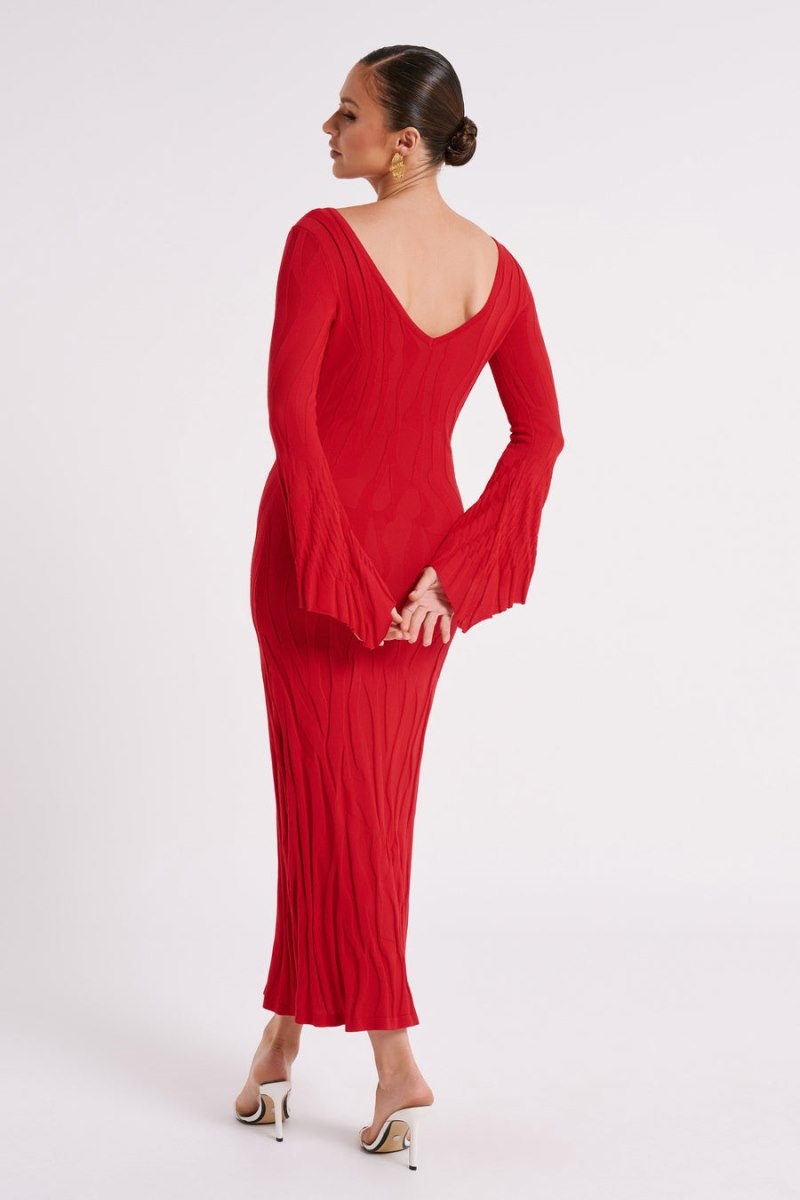 Women's Meshki Brinley Long Sleeve Knit Maxi Dress Red Australia | L6Y-0392