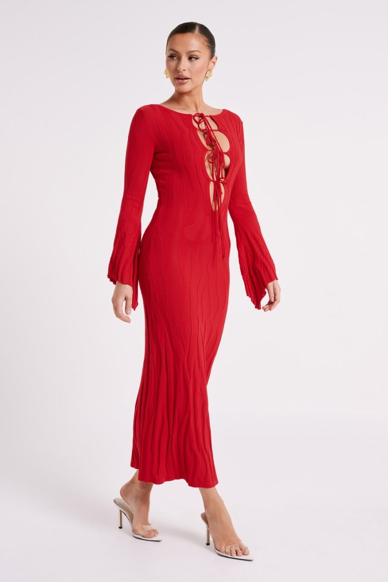 Women's Meshki Brinley Long Sleeve Knit Maxi Dress Red Australia | L6Y-0392