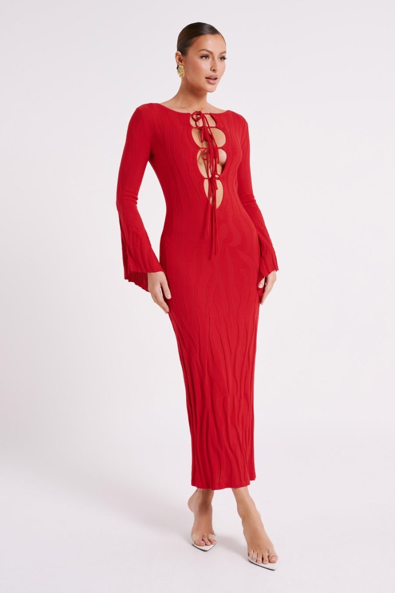 Women's Meshki Brinley Long Sleeve Knit Maxi Dress Red Australia | L6Y-0392