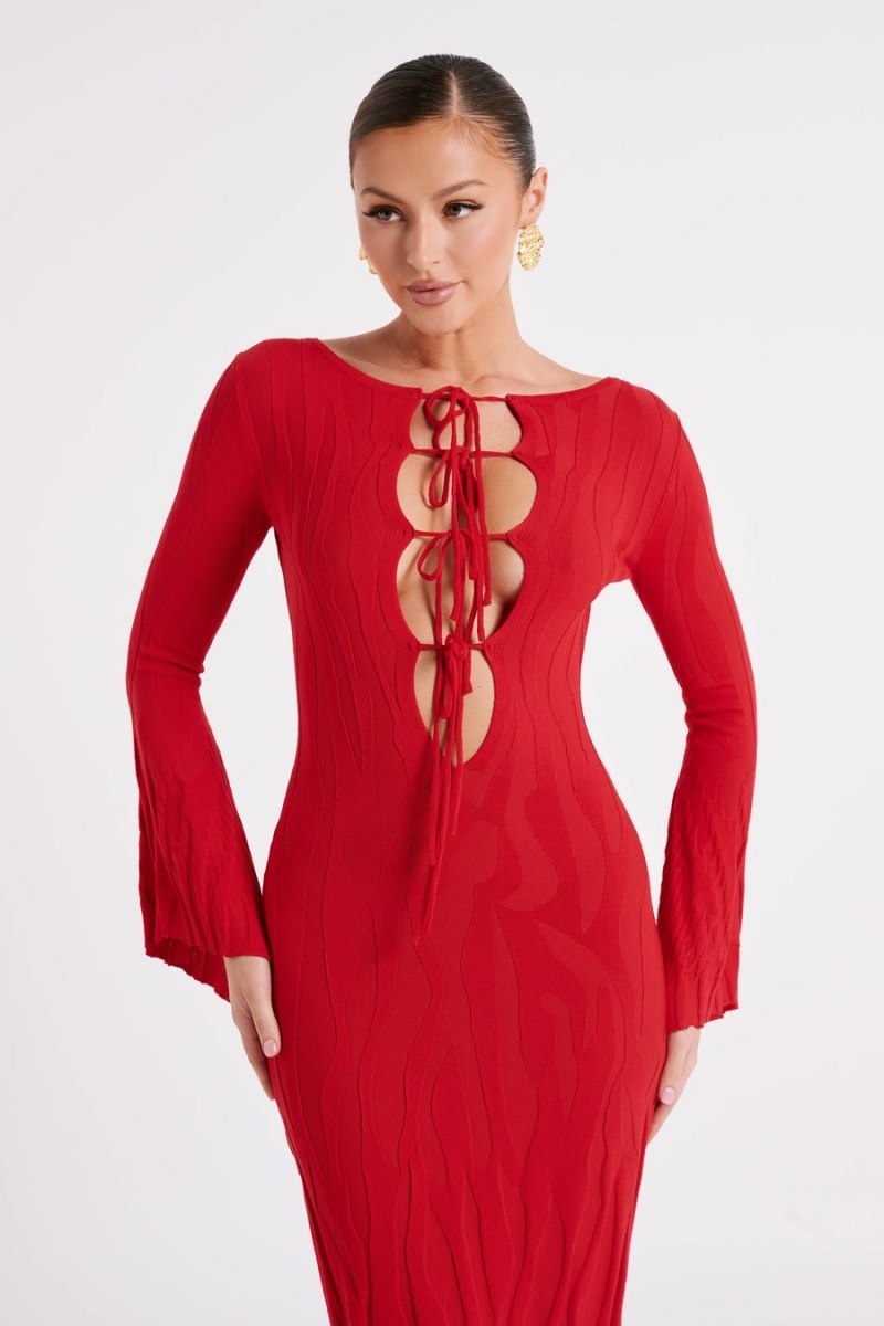 Women's Meshki Brinley Long Sleeve Knit Maxi Dress Red Australia | L6Y-0392