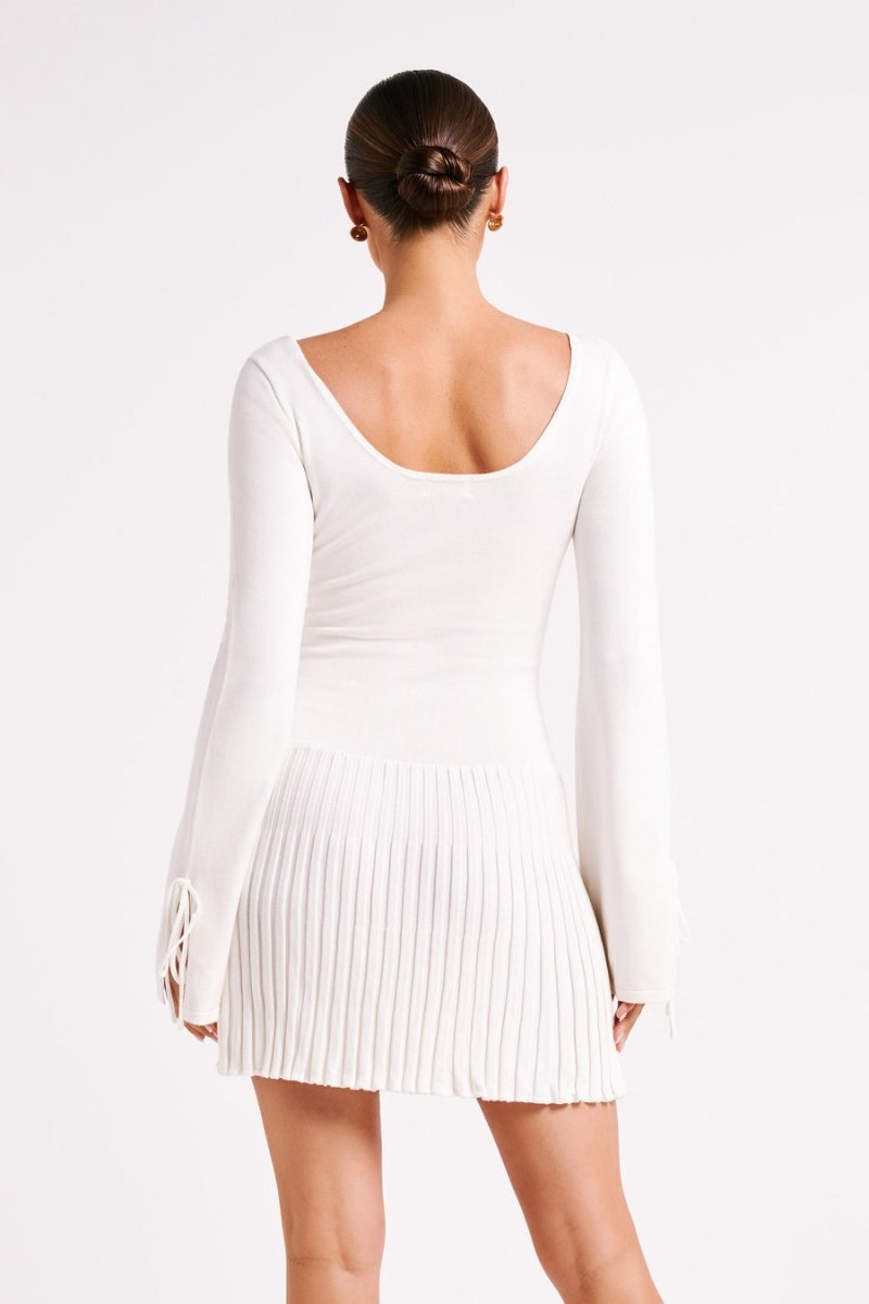 Women's Meshki Britney Long Sleeve Knit Mini Dress White Australia | V2A-2436