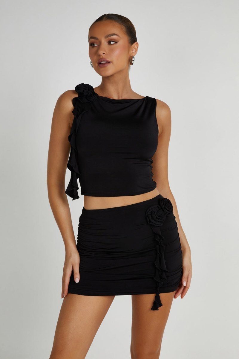 Women's Meshki Brydee Ruched Rose Mini Skirts Black Australia | K9J-2220