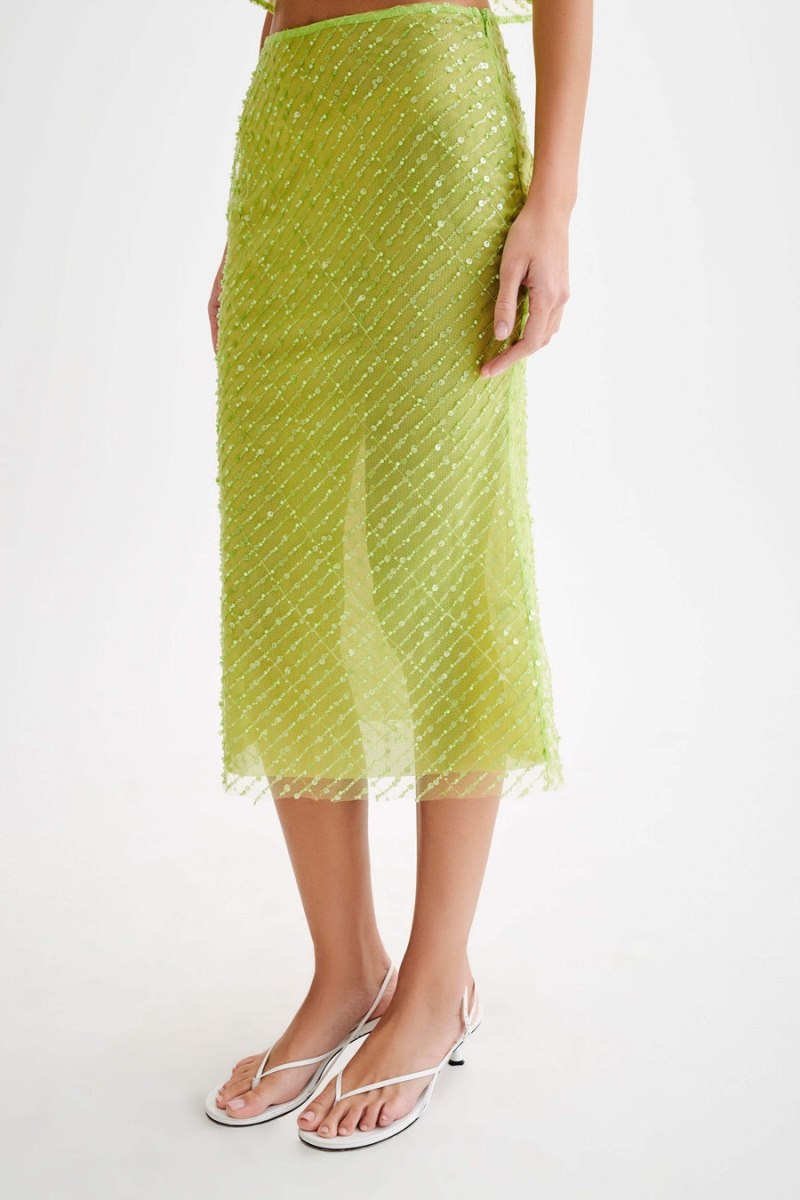 Women's Meshki Brynne Sequin Midi Skirts Green Australia | J6D-8741