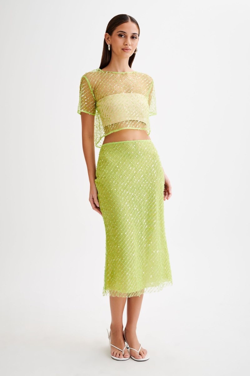 Women\'s Meshki Brynne Sequin Midi Skirts Green Australia | J6D-8741