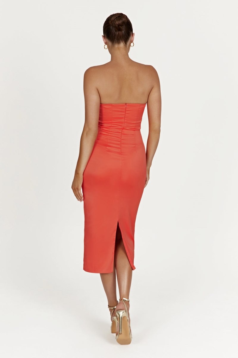 Women's Meshki Bryony Cupped Bodycon Midi Dress Coral Australia | E3R-4416