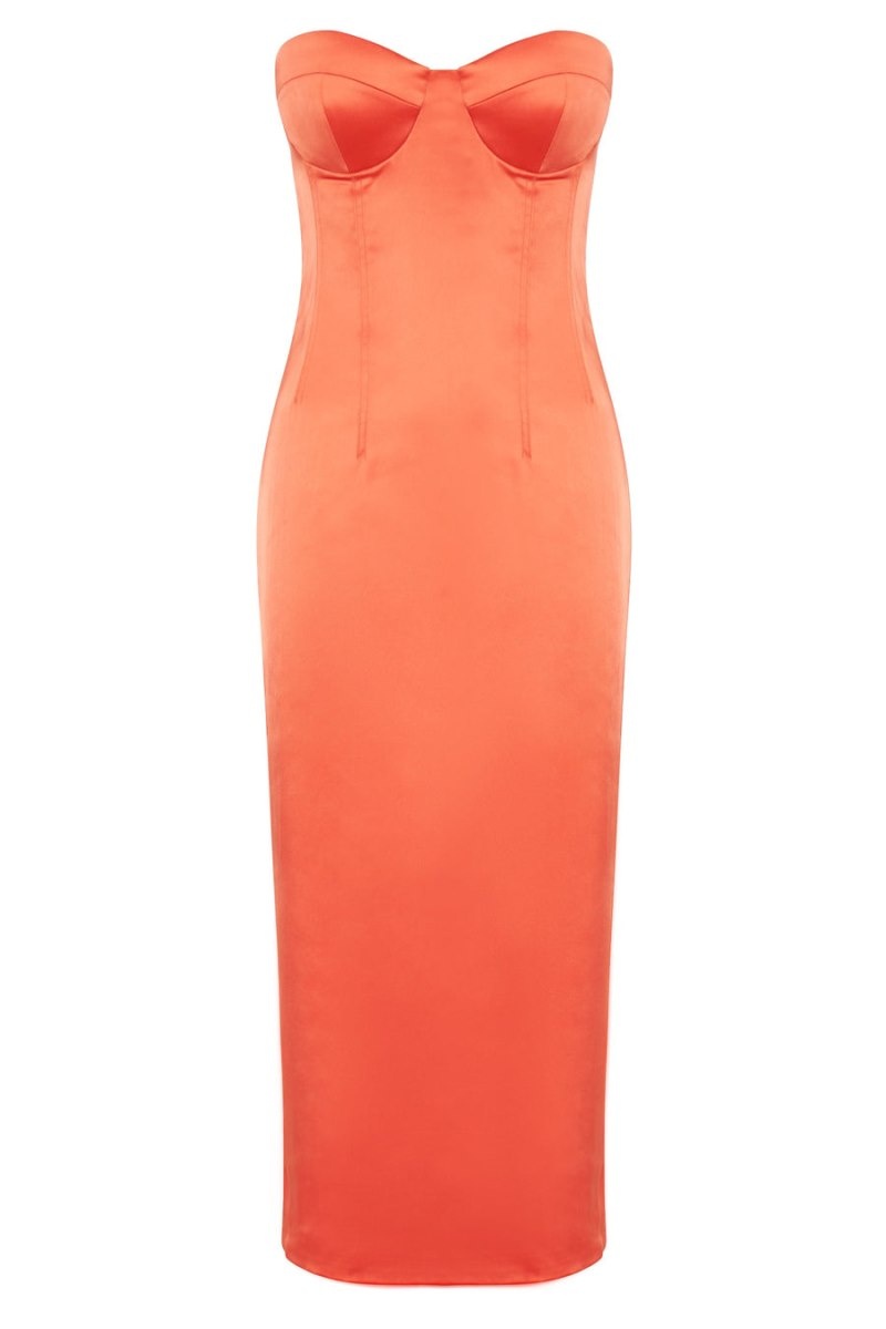 Women's Meshki Bryony Cupped Bodycon Midi Dress Coral Australia | E3R-4416