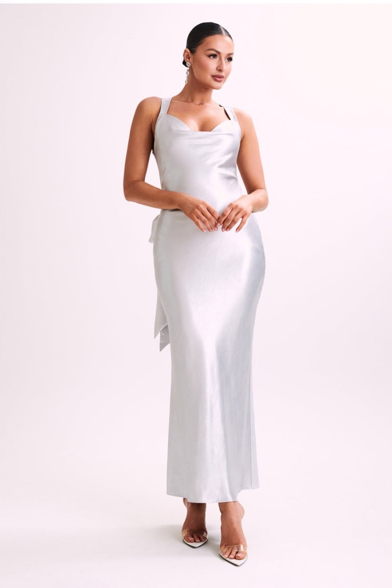 Women's Meshki Caellie Satin Cowl Maxi Dress Silver Australia | P3J-2858