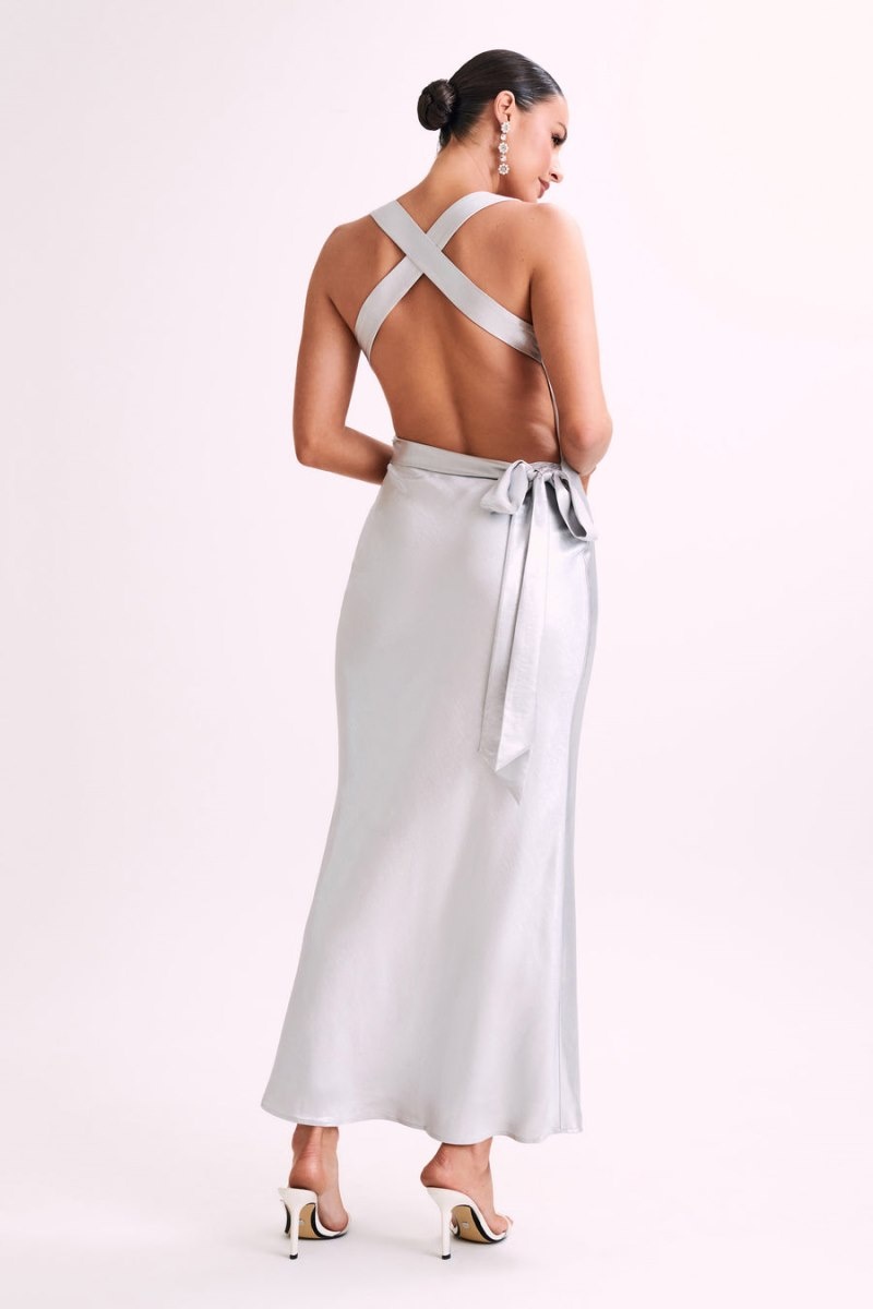 Women's Meshki Caellie Satin Cowl Maxi Dress Silver Australia | P3J-2858