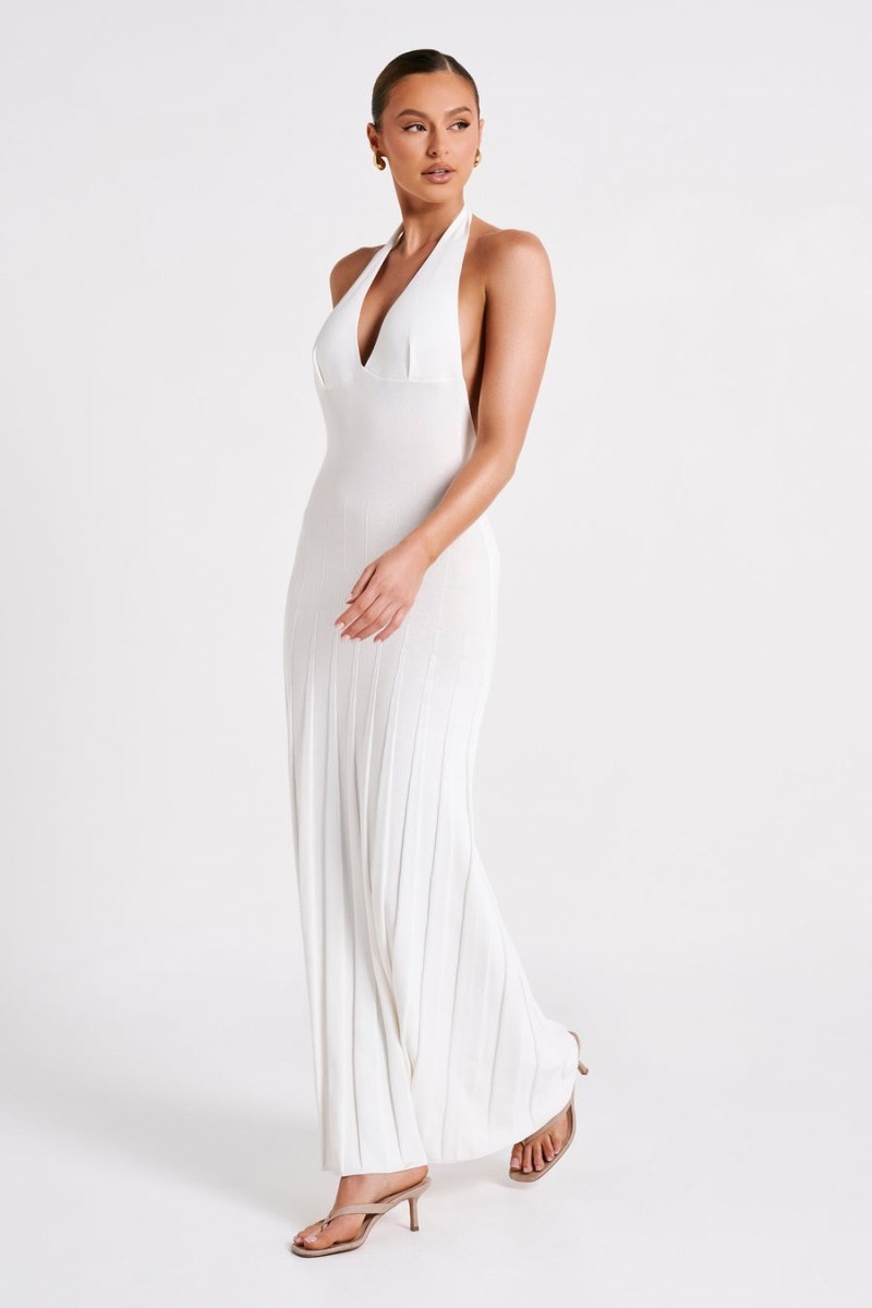 Women's Meshki Caity Ribbed Halter Maxi Dress White Australia | L1A-7521