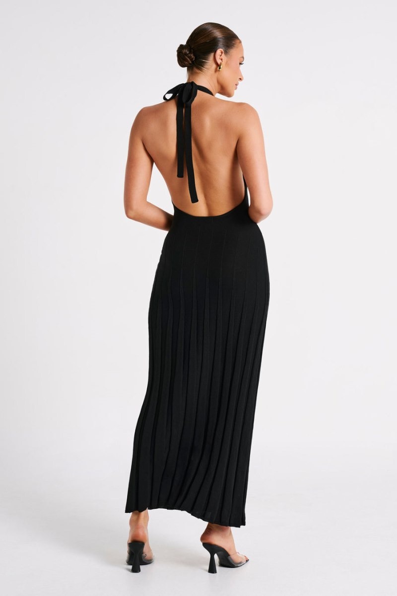 Women's Meshki Caity Ribbed Halter Maxi Dress Black Australia | Z0H-6650