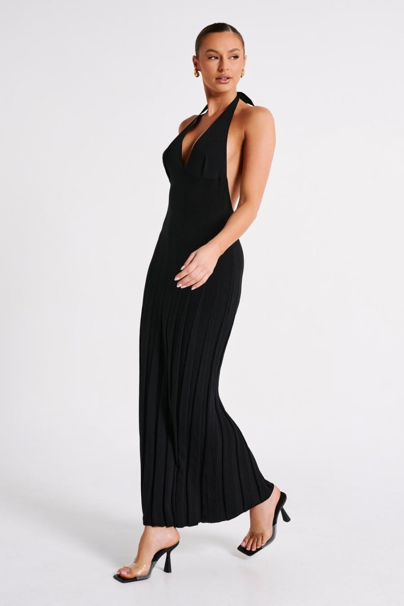 Women's Meshki Caity Ribbed Halter Maxi Dress Black Australia | Z0H-6650