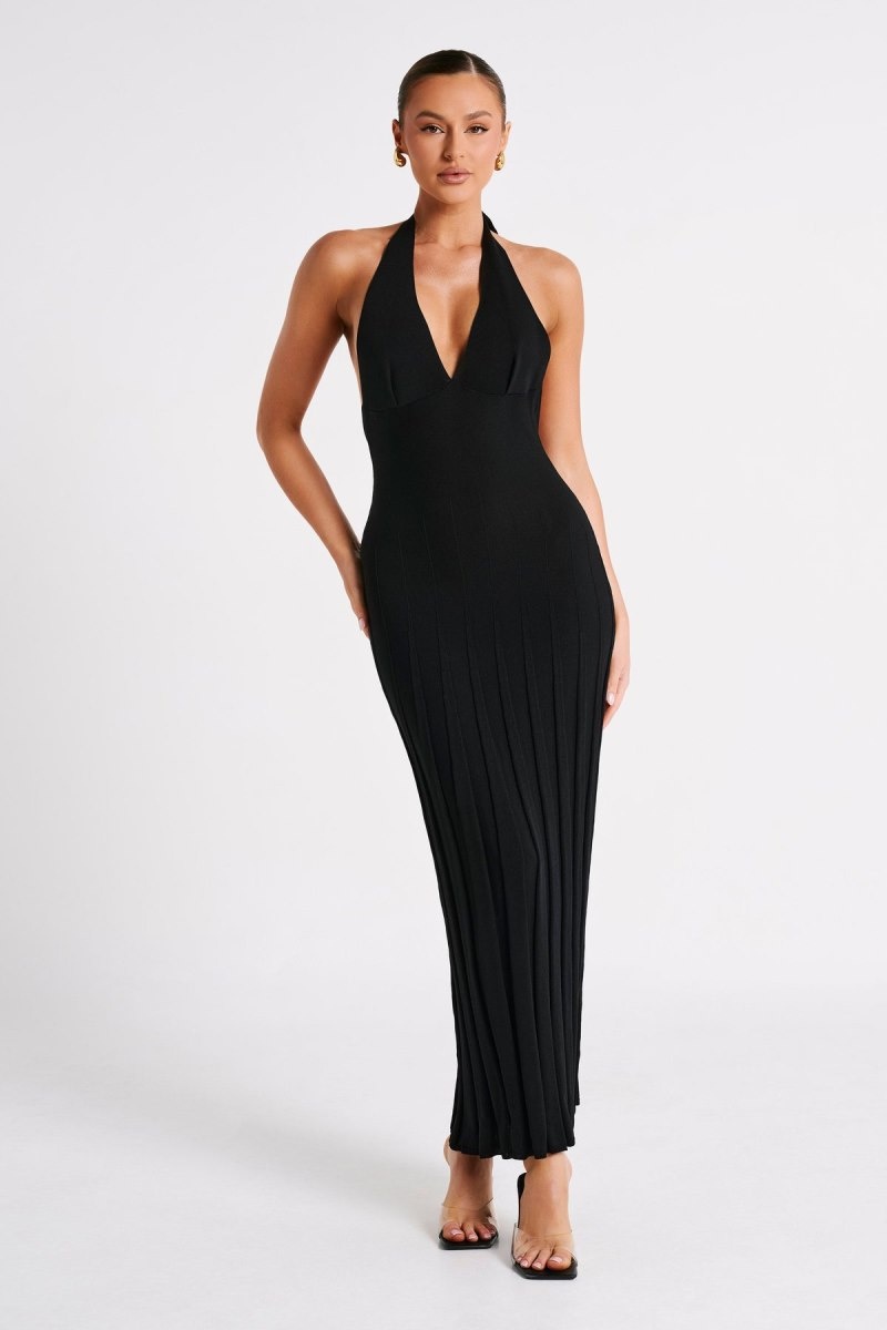 Women\'s Meshki Caity Ribbed Halter Maxi Dress Black Australia | Z0H-6650