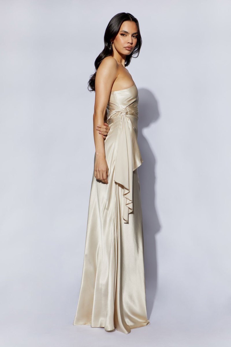 Women's Meshki Calliope One Shoulder Maxi Dress Beige Australia | N2K-8281