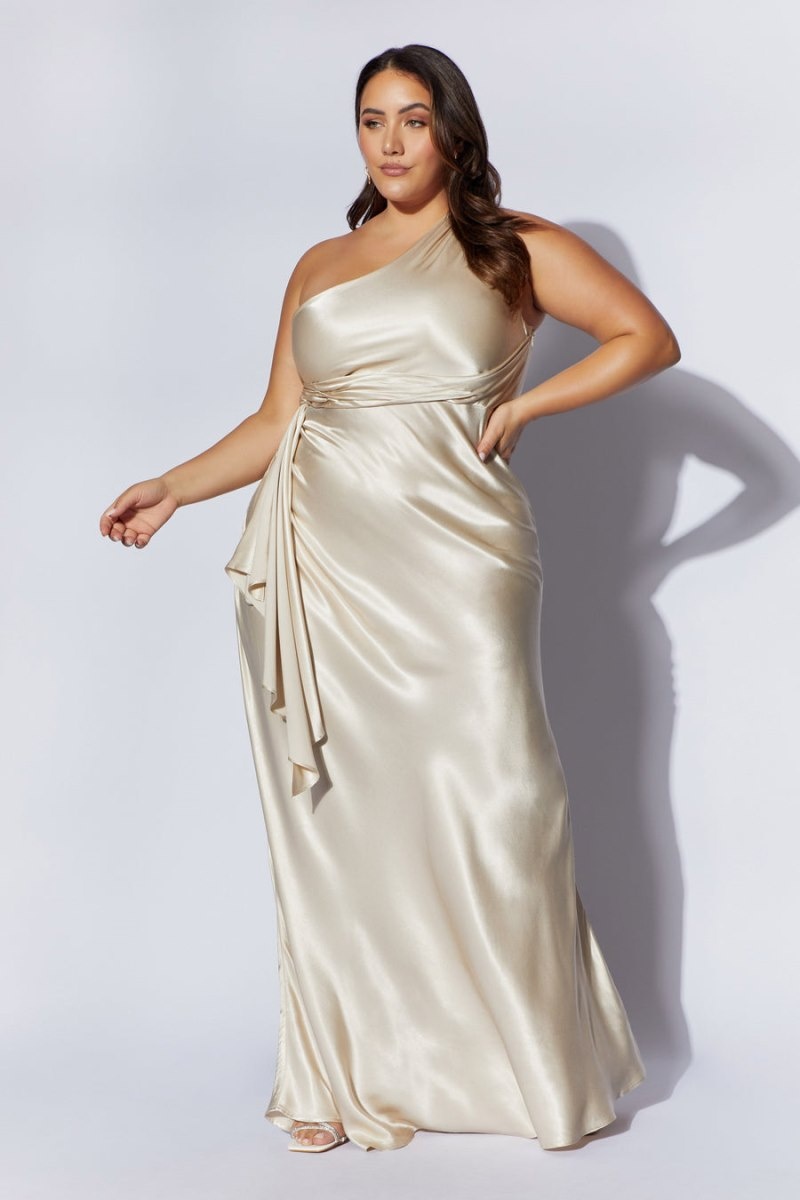 Women's Meshki Calliope One Shoulder Maxi Dress Beige Australia | N2K-8281