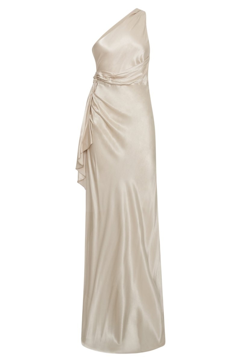 Women's Meshki Calliope One Shoulder Maxi Dress Beige Australia | N2K-8281