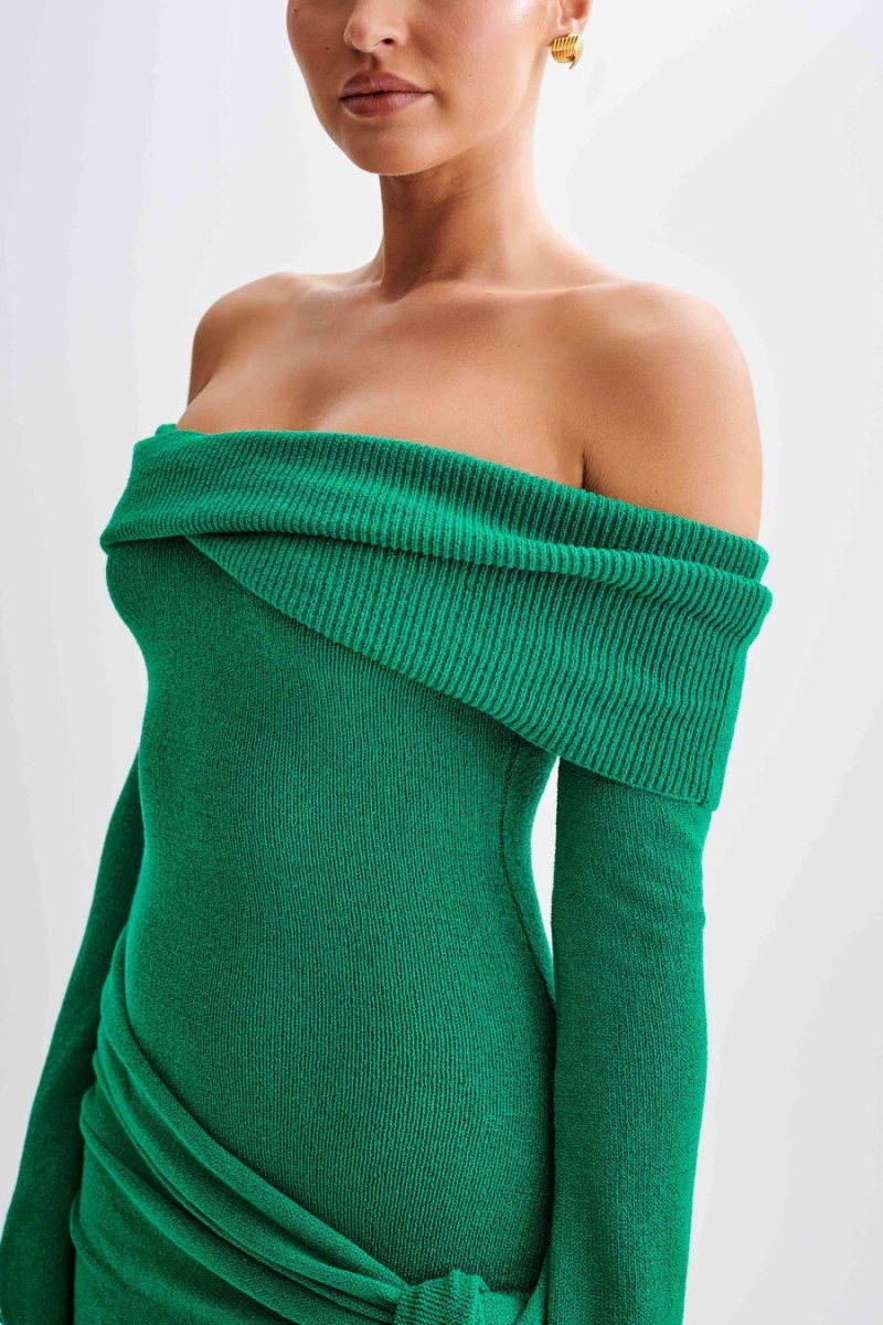 Women's Meshki Camryn Off Shoulder Tie Knit Mini Dress Green Australia | B8H-9553