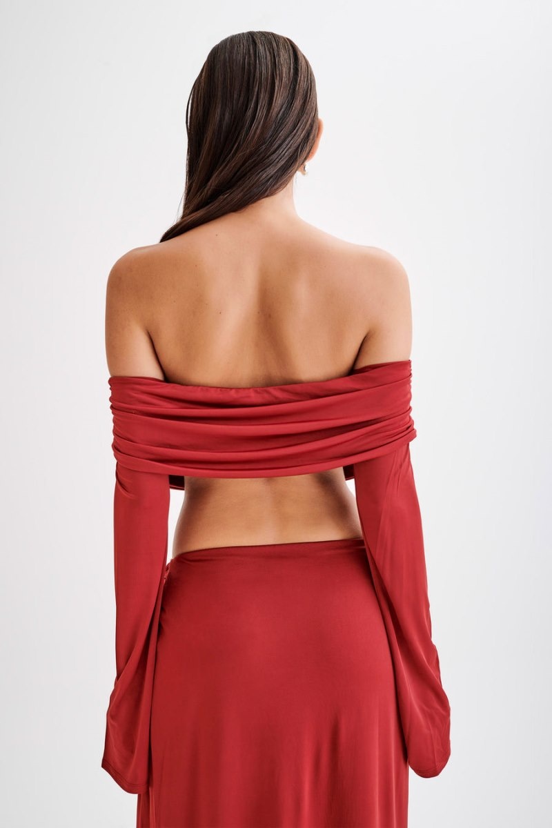 Women's Meshki Camryn Slinky Off Shoulder Crop Tops Red Australia | I7X-2408