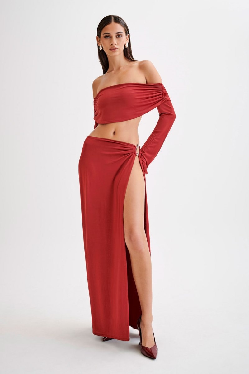 Women's Meshki Camryn Slinky Off Shoulder Crop Tops Red Australia | I7X-2408