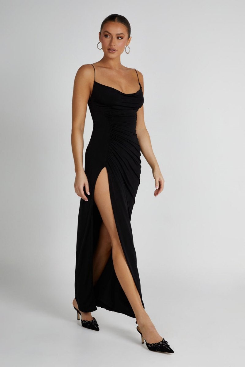 Women's Meshki Candice Ruched Maxi Dress Black Australia | N8Y-6887