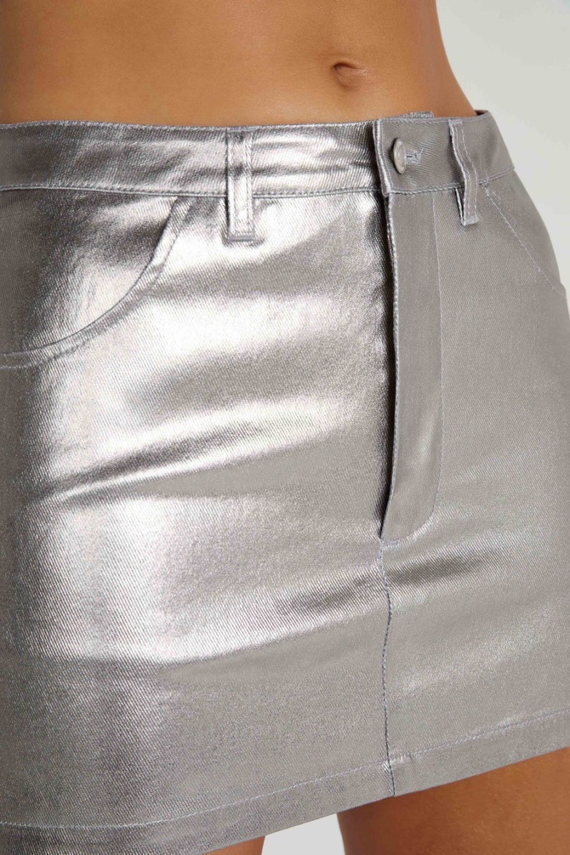 Women's Meshki Carlie Metallic Mini Skirts Silver Australia | C9U-6586